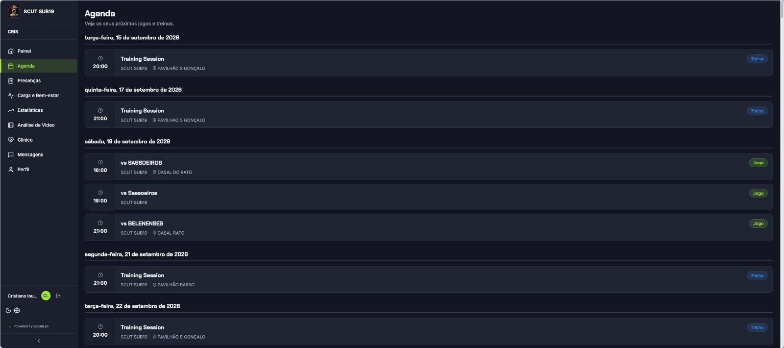 Player Schedule